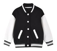 Kids Girls Boys Varsity Jacket Lightweight Contrast Baseball Jackets Oversized Buttons Letterman Jacket School Uniform Bomber Jacket Sports Activewear Casual Outwear Black Age 1 Year