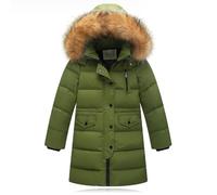 Kids Girls Boys Winter Quilted Jackets with Faux Fur Hooded Toddler Children Winter Warm Puffer Padded Down Jacket Long Overcoat Outerwear Green 10-11 Years Old