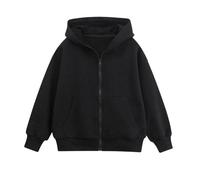 Kids Girls Boys Zipper Long Sleeves Pullover Solid Color Hoodie Sweatshirt Zip Up Hooded School Wear Jacket Sweat Hoodie Casual Warm Coats Top Childrens Unisex (Black, 15-16Years)