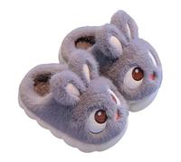 Kids Girls Bunny Plush Slippers for Indoor Outdoor Cute Fuzzy Bedroom House Shoes Winter Warm Soft Furry lip n Home Slides (Grey, 7 Toddler)