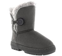 Kids Girls Button Winter Snow Rain Cosy Casual Warm Boots - 10 - GRE28 EA0447 Grey