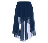 Kids Girls Chiffon Skirt For Ballet Jazz Dance Studio Practice Performance Costume High-Low Elastic Waistband Lyrical Dancewear For Women(Deep Blue,6)