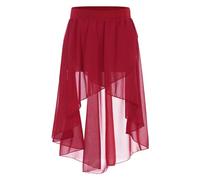Kids Girls Chiffon Skirt For Ballet Jazz Dance Studio Practice Performance Costume High-Low Elastic Waistband Lyrical Dancewear For Women(Red,14)