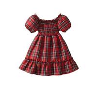 Kids Girls Christmas Dress Puff Short Sleeve Red Tartan Plaid Dress, My First Christmas Outfit Santa Claus Shirt Dresses A Line Swing Midi Dresses Party Holiday Red 4-5 Years