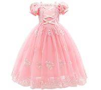 Kids Girls Cinderella Rapunzel Fancy Dress up Costume Elegant Off Shoulder Princess Birthday Carnival Christmas Halloween Wedding Lace Tulle Long Dress Light Pink 7-8 Years