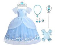 Kids Girls Cinderella Sofia Costume Princess Dress Up Fancy Butterfly Tulle Long Ball Gown+Accessories Fairy Dress Birthday Party Halloween Christmas Carnival Cosplay Blue+Pumpkin Car 4-5 Years