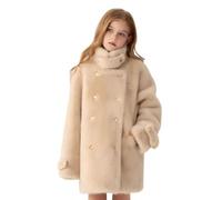 Kids Girls' Coats Faux Fur Long Fleece Jacket, Winter Warm Fluffy Fuzzy Artificial Overcoat Longline Parka Peacoats Outerwear School Cold Weather Beige 11 Years