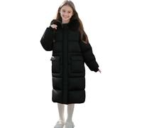 Kids Girls' Coats Heavyweight Knee Length Parka Jackets, Winter Warm Padded Coats With Faux Fur Trim Hood Themal Puffer Jackets Quilted Down Coat School Outerwear Black 3 Years