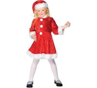 Smiffys Mini Miss Santa Costume, Red with Dress & Hat, Christmas Children's Fancy Dress, Santa Dress Up Costumes
