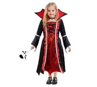 Kids Girls Deluxe Vintage Vampire Gothic Halloween Costume Queen Evil Witch Tulle Long Evening Dress Medieval Fancy Dress for Teenage Carnival Halloween Party Costumes Age (Red, 7-8 Years)
