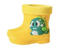 Kids Girls Dinosaur Fleece Lined Waterproof Wellies Non Slip Rain Boots Toddler Baby Warm Lining Water Resistant Rubber Boots Winter Fall School Rain Boot Outdoor (Yellow, 11.5 Little Child)