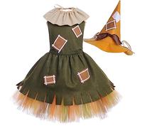 Kids Girls Dorothy Tin Man Lion Scarecrow Halloween Dress Up Costume Children Movie Theme Role Play Tutu Dress with Apron Headband Accessory Fancy Carnival Christmas Cosplay Outfit Green 5-6 Years