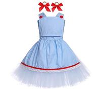 Kids Girls Dorothy Tin Man Lion Scarecrow Halloween Dress Up Costume Children Movie Theme Role Play Tutu Dress with Apron Headband Accessory Fancy Carnival Christmas Cosplay Outfit Blue 9-10 Years