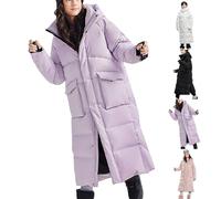 Kids Girls Down Coats Winter Puffer Down Maxi Jackets Warm Parka Padded School Coats Windproof Outwear Thicken Overcoat Thermal Hooded Long Jackets Purple 7-8 Years