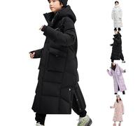 Kids Girls Down Coats Winter Puffer Down Maxi Jackets Warm Parka Padded School Coats Windproof Outwear Thicken Overcoat Thermal Hooded Long Jackets Black 13-14 Years