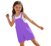 Kids Girls Dungarees Summer Casual Shorts Overalls Boys Cute Sleeveless Jumpsuits Solid Plain Knee Length Short Pants School Beach Vacation Holiday Playsuit (Purple, 13-14 Years)