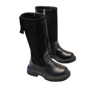 Kids Girls Fall Winter Warm Knee High Boots, Stylish Princess Shoes Round Toe Side Zipper Combat Boots Lug Sole Stretch School Outdoor Footwear Black Size UK 9
