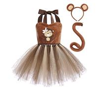 Kids Girls Fancy Wild Animal Cosplay Dress Toddlers Jungle Theme Dress up Costume Set with Hair Hoop Tail Halloween Carnival Christmas Birthday Photo Shoot Outfits Brown-champagne 11-12 Years