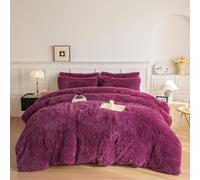 Kids Girls Faux Fur Grape Purple Comforter Sets Twin/Full - 3PC Bed Set Skin Friendly Soft Warm Comfortable Classical Rabbit Plush Velvet Flannel Fluffy Fuzzy Bedding（Comforter x 1 Pillowcases x 2）
