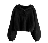 Kids Girl's Fle c Hoodie Warm Loose Cold Weather Pullover Top Light Lace Top Puffy Softness Comfy Keep Warm Coat Casual School Days Active Stylish Charming Jacket (Black, 10-12 Years)