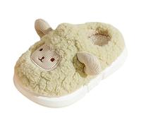 Kids Girls Fleece House Slippers Cute Animals Sheep Plush Home Shoes Autumn Winter Indoor Warm Fuzzy Slip On Bedroom Sliders Flat Soft Sole Slides (1-Green, 13 Little Child)