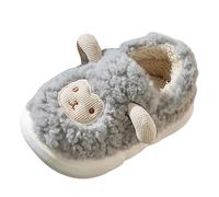 Kids Girls Fleece House Slippers Cute Animals Sheep Plush Home Shoes Autumn Winter Indoor Warm Fuzzy Slip On Bedroom Sliders Flat Soft Sole Slides (2-Grey, 2 Big Kids)