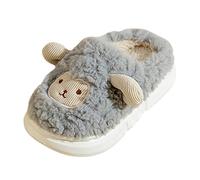 Kids Girls Fleece House Slippers Cute Animals Sheep Plush Home Shoes Autumn Winter Indoor Warm Fuzzy Slip On Bedroom Sliders Flat Soft Sole Slides (1-Grey, 12 Little Child)