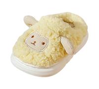 Kids Girls Fleece House Slippers Cute Animals Sheep Plush Home Shoes Autumn Winter Indoor Warm Fuzzy Slip On Bedroom Sliders Flat Soft Sole Slides (1-Yellow, 9.5 Little Child)