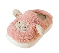 Kids Girls Fleece House Slippers Cute Animals Sheep Plush Home Shoes Autumn Winter Indoor Warm Fuzzy Slip On Bedroom Sliders Flat Soft Sole Slides (1-Pink, 12 Little Child)