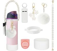 Kids Girls for Owala Water Bottle 24 oz Accessories White, Silicone Boot 24 oz, Pure Pearls Water Bottle Handle Strap, Replacement Stopper Decorations Fit for Owala FreeSip & Tumbler & Candy Coated