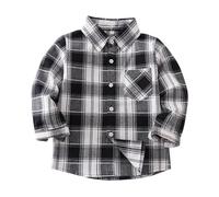 Kids Girls Grid Shirt Long Sleeve Button Down Shirts Boys Spring Lapel Shirt School Plain Flannel Shirts Fuzzy Casual T-Shirt Unisex Birthday Party Uniform Tops (White, 9-10 Years)
