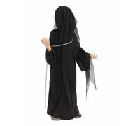 Kids Girls Grim Cloak with Hood Costume Halloween Cosplay Costume Black Witch Medieval Cape Elegant Gothic Robe Creepy Dress Up with Necklace for Halloween Carnival Theme Party 5-12 Years (Black, XL)