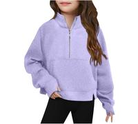 Kids Girls Half Zip Jumpers Stand Collar Pullover Sweatshirt Without Hood Solid Fleece Sweatshirt with Thumb Hole Teen Girl's Autumn and Winter Hiking School Outwear Age 5-14 Years