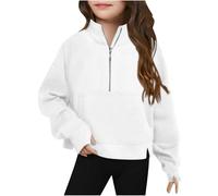Kids Girls Half Zip Jumpers Stand Collar Pullover Sweatshirt Without Hood Solid Fleece Sweatshirt with Thumb Hole Teen Girl's Autumn and Winter Hiking School Outwear Age 5-14 Years