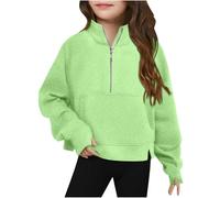 Kids Girls Half Zip Jumpers Stand Collar Pullover Sweatshirt Without Hood Solid Fleece Sweatshirt with Thumb Hole Teen Girl's Autumn and Winter Hiking School Outwear Age 5-14 Years