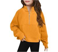 Kids Girls Half Zip Jumpers Stand Collar Pullover Sweatshirt Without Hood Solid Fleece Sweatshirt with Thumb Hole Teen Girl's Autumn and Winter Hiking School Outwear Age 5-14 Years