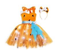 Kids Girls Halloween Tulle Dress Light Up Princess Tutu Dress Outfits with Headband Sleeveless Suspender Dresses Bow Tie Back Backless Dresses Pageant Party Gown 2 Pieces Outfits (OR1, 2-4 Years)