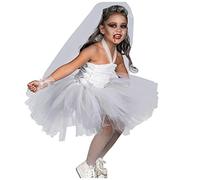 Kids Girls Halloween Tulle Dresses Zombie Bride Tutu Dress Vamp re Cosplay Costume Sleeveless Halter Dresses with V Casual A-Line White Dress with Gloves 3 Pieces Outfits