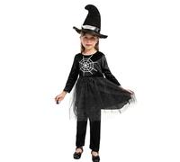 Kids Girls Halloween Witch Costumes Set Girls Sequin Tutu A-Line High Waist Halloween Dress with Hat Fancy Dress Up for World Book Day Performance Carnival Cosplay Costume 3-13 Years (Black, S)
