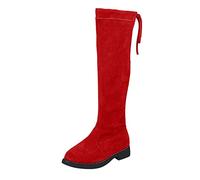 Kids Girls High Riding Boots Classic Black Zipper Flat Boots Children's Autumn and Winter Boot Suede Knee Length Boot for princess Dress Up Wedding a t (Red, 9.5 Toddler)