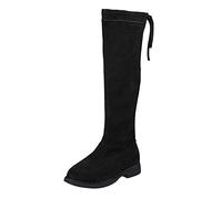 Kids Girls High Riding Boots Classic Black Zipper Flat Boots Children's Autumn and Winter Boot Suede Knee Length Boot for princess Dress Up Wedding a t (Black, 2.5 Big Kids)