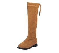 Kids Girls High Riding Boots Classic Black Zipper Flat Boots Children's Autumn and Winter Boot Suede Knee Length Boot for princess Dress Up Wedding a t (Brown, 10.5 Little Child)