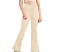 Kids Girls High Waist Flared Pants Athletic Leggings Casual Sport Trousers Jazz Latin Dance Tights Girls Flare Pants Size 8 (Beige, 11-12 Years)