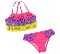 Kids Girls Laser Cut Bikini 2-Piece Swimsuit Layer Ruffle Swimming Costume Pink Orange 11-12 Years