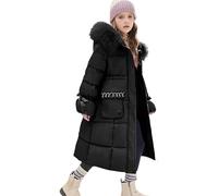 Kids Girls Long Puffer Coat Parka Lightweight Hooded Down Jacket Windproof Quilted Bubble Jackets Outerwear Snow Coats (Black, 11-12 Years)