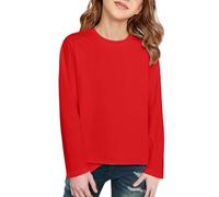 Kids Girls Long Sleeve Top Teens Basic Crewneck Plain T Shirt Toddler Base Layer Thermal Tops Childrens Winter Undershirt Red
