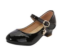 Kids Girls Mary Jane Shoes Buckle Chunky Heel Patent Leather Boots Princess Dress up Back to School High Heel Shoes for Child