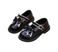 Kids Girls Mary Jane Shoes Metal Buckle Stylish Sandals Faux Leather Princess Shoes with Bowknot Decor Ruffle Flower Elegent Oxfords Elegent Sandals for Dress School Party A Black
