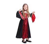 Kids Girls Medieval Gothic Vampire Witch Halloween Costume Princess Gown Flare Sleeve Lace Maxi Dress Halloween Fancy Dress for Teen Carnival Theme Party Cosplay Costume 5-14 (Red, 12-14 Years)