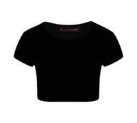 Kids Girls Neon Fluorescent Plain Short Sleeve Crop Tops T-Shirt Tee Top Dance Wear Gymnastic Fancy Dress Colour: Black - Size: 11-12 Years